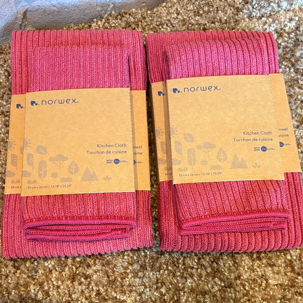 Norwex Pomegranate Kitchen Cloth and Towel Set (2)